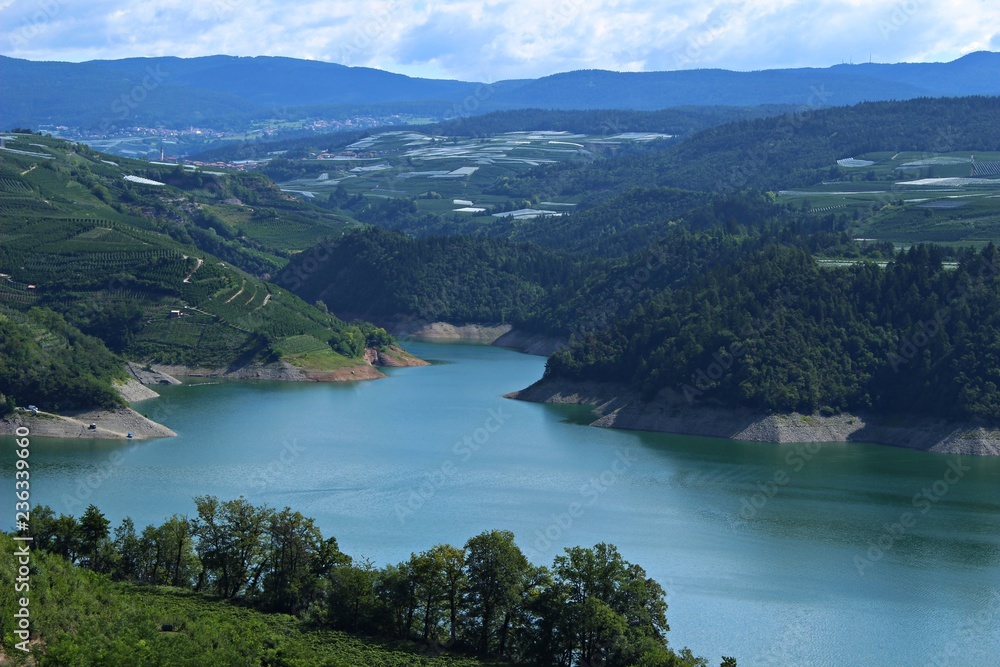 Italy, Trentino: Panoramic of Santa Giustina lake. Italy, Trentino: Panoramic of Santa Giustina lake.