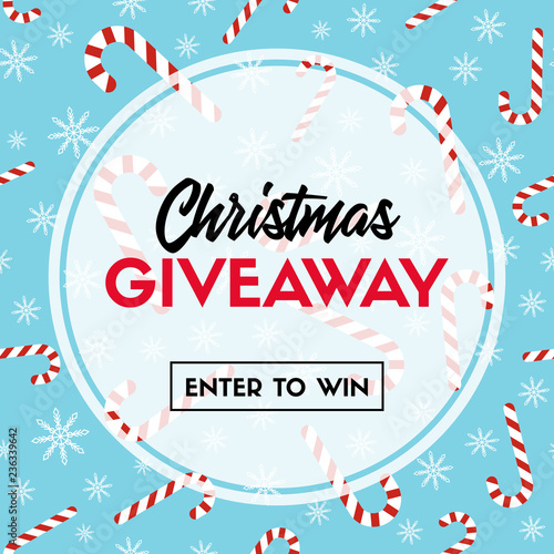 Christmas giveaway. Enter to win. Vector template with candy cane patterns for online holiday contest.