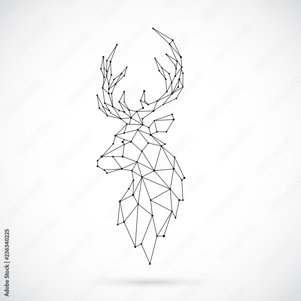 Fototapeta Geometric Deer silhouette. Image of Deer in the form of constellation. Vector illustration.