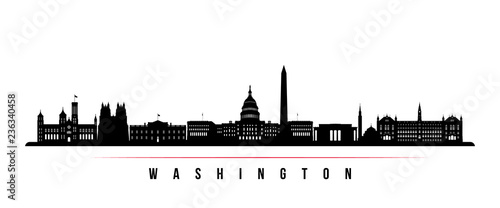 Washington city skyline horizontal banner. Black and white silhouette of Washington city, Netherlands. Vector template for your design. photo