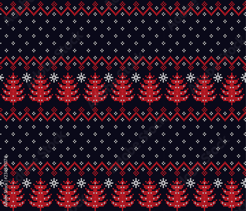 Knitted Christmas and New Year pattern Norwegian style , illustration