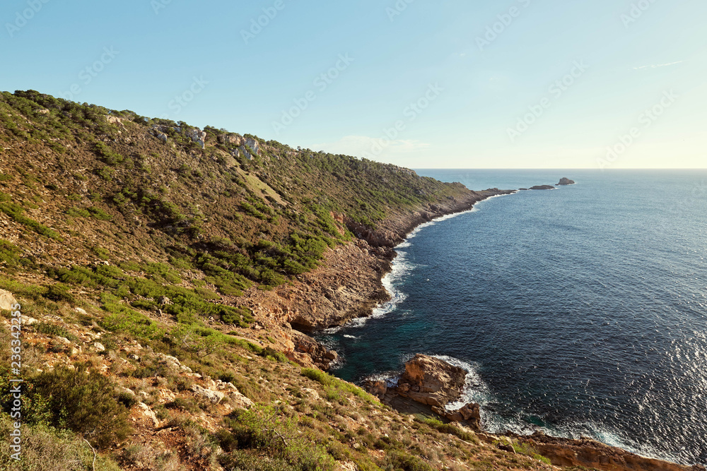 Es Ribell rocky coastline of Majorca. Spain