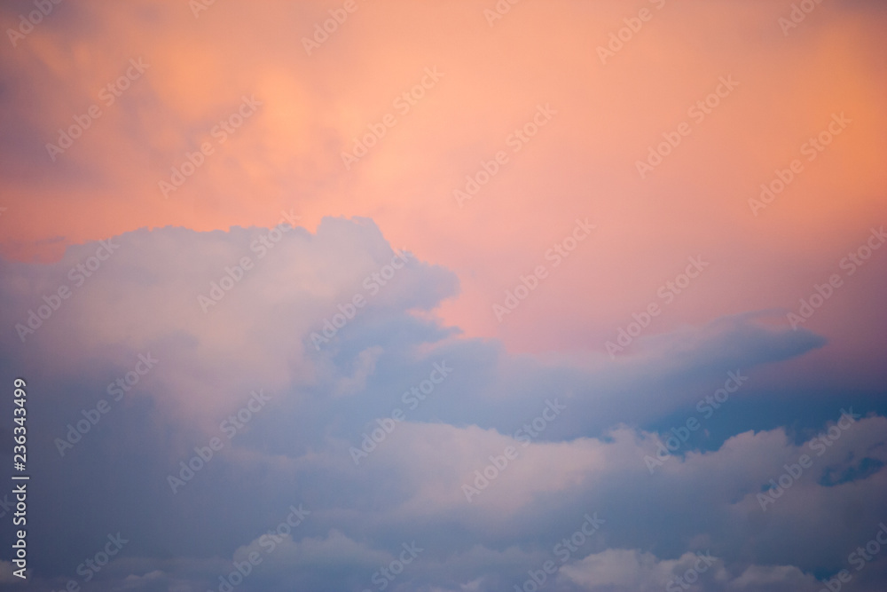 Beautiful pink-blue sky with clouds. Clouds like waves