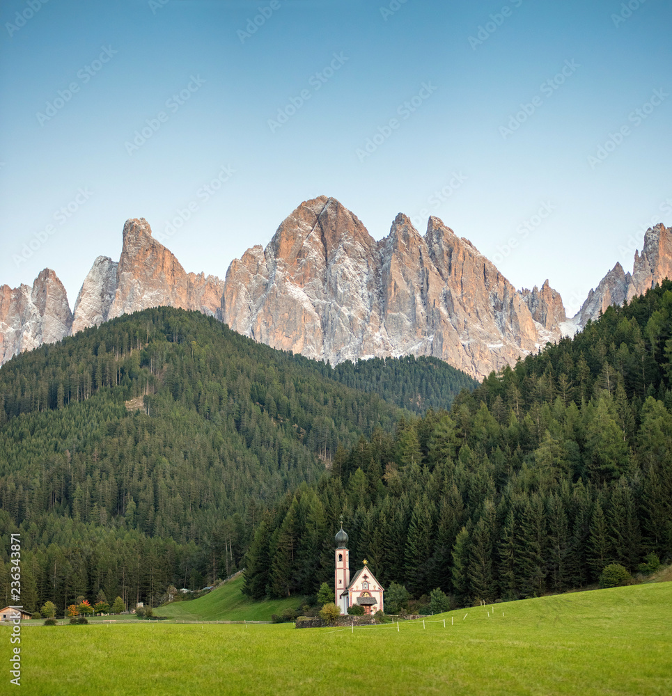 best alpine place, St Johann Church, Santa Maddalena, Val Di Funes, Dolomites, Italy