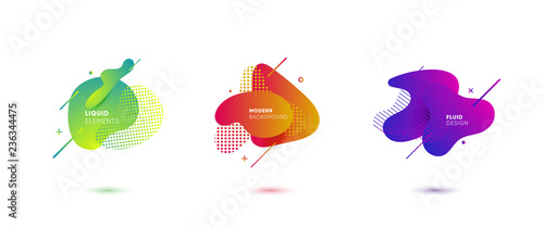 Dynamical colored graphic elements. Gradient abstract banners with flowing liquid shapes. Template for the design of a logo, flyer or presentation. Vector illustration.