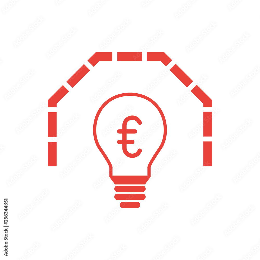 Glühbine mit Mauer und € - Icon, Symbol, Piktogramm, grafisches Element - outline - rot - Hintergrund weiß - Vektor Glühbine mit Mauer und € - Icon, Symbol, Piktogramm, grafisches Element - outline - rot - Hintergrund weiß - Vektor