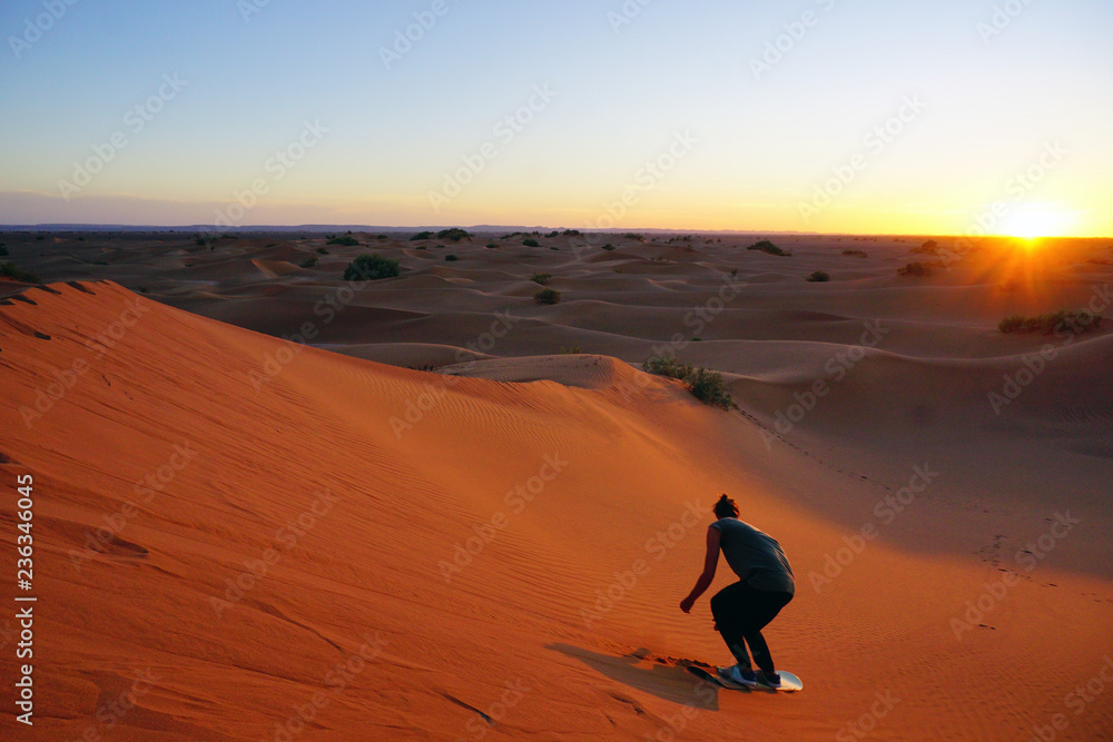 Sahara desert, sandboarding, sandboard, Morocco, Africa, desert tour