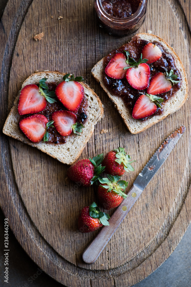 Strawberries and jam on toast Strawberries and jam on toast