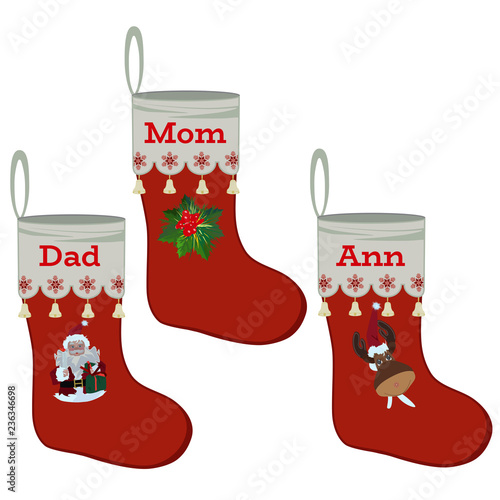 Christmas stocking icon set vector flat illustration