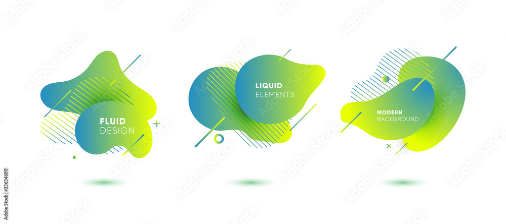 Dynamical colored graphic elements. Gradient abstract banners with flowing liquid shapes. Template for the design of a logo, flyer or presentation. Vector illustration.