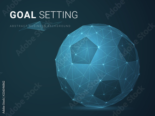 Abstract modern business background vector depicting goal setting with stars and lines in shape of a football on blue background.