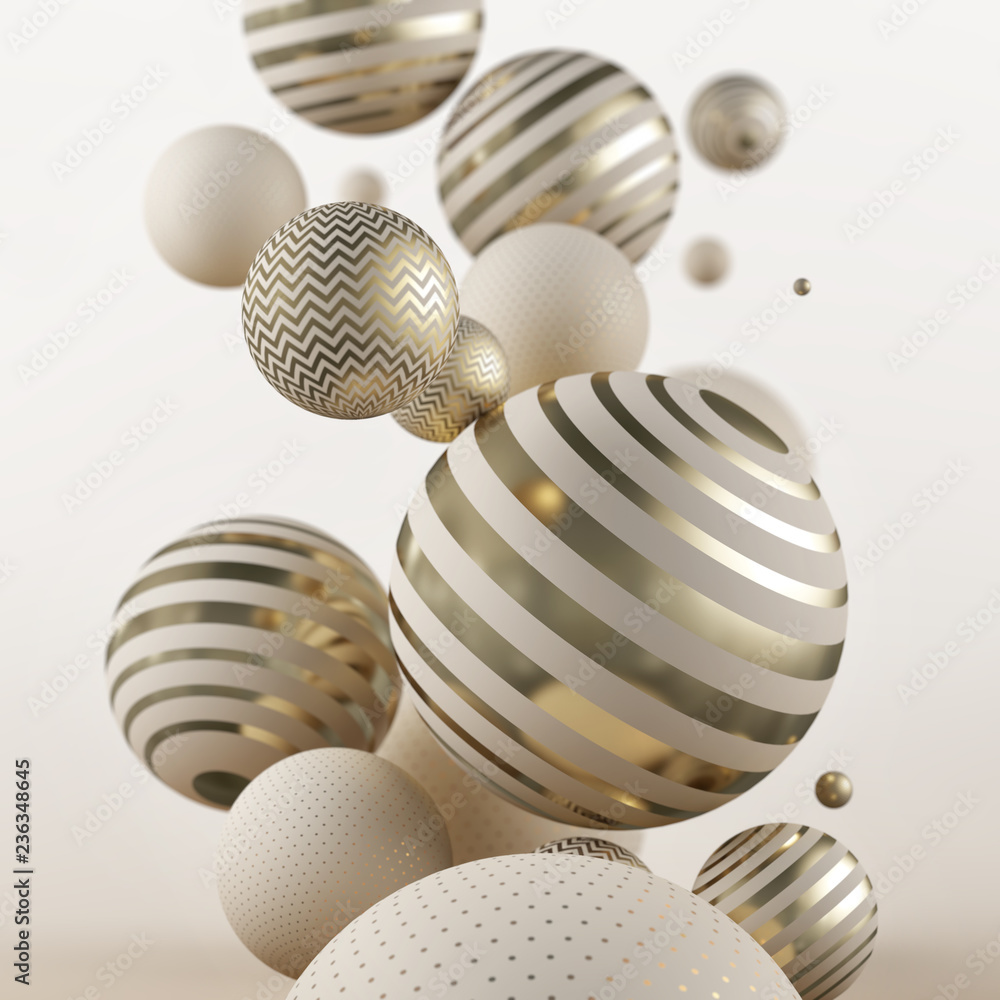 Fototapeta premium Flying gray and golden spheres. 3d illustration.