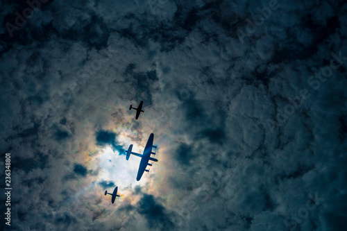 Obraz na płótnie Silhouetted WWII Planes, Battle of Britain Memorial flight, RAF Royal Air Force,
