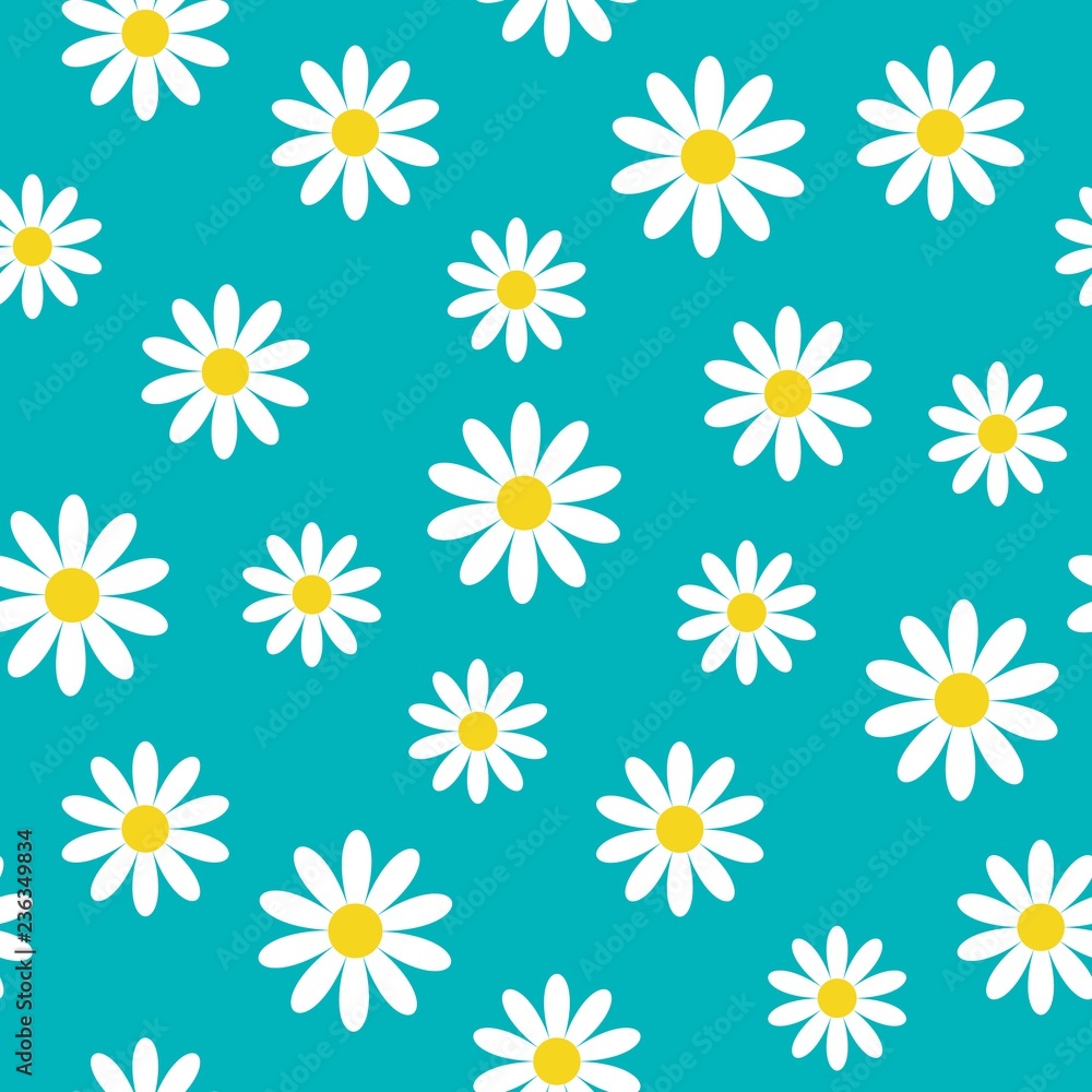 White daisy chamomile icon. Cute flower plant collection. Growing concept. Seamless Pattern Wrapping paper, textile template.