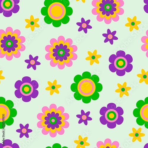 Seamless pattern with cute funny cartoon flowers and herbs. The good choice for childrens accessories, fabric and other. Vector illustration