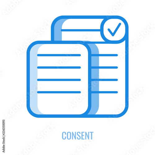 Consent line icon - outline symbol of documents with personal information and checkbox with mark isolated on white background. Vector illustration of general data protection regulation concept.