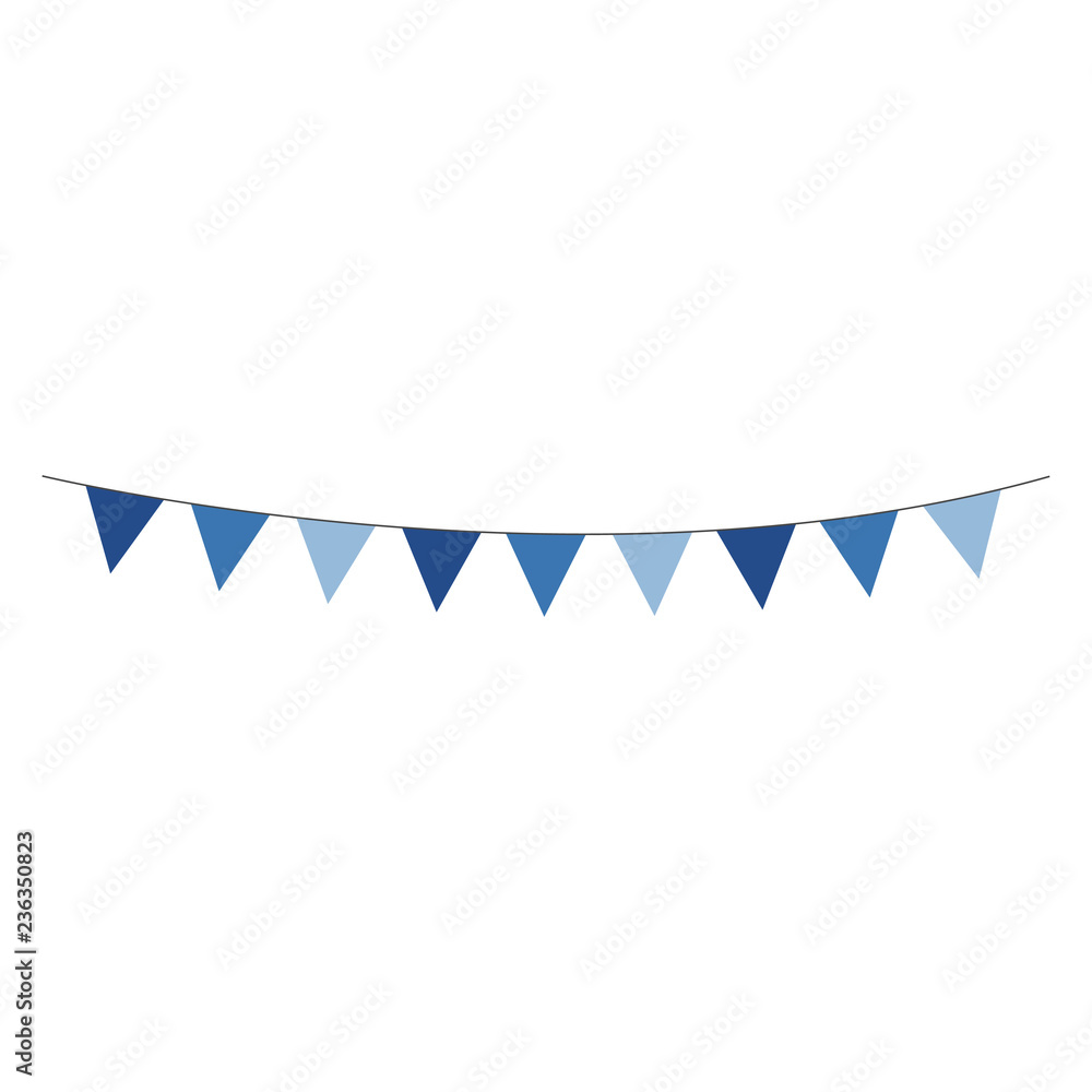 Blue Bunting Banner - Shades of blue bunting banner hung on gray string  Stock Vector