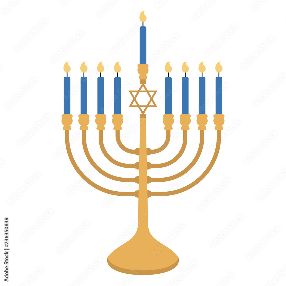 Menorah - Gold menorah with Star of David design and blue candles for Hanukkah Menorah - Gold menorah with Star of David design and blue candles for Hanukkah