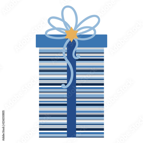 Hanukkah Gift - Present wrapped in stripes design with ribbon bow and gold six point star