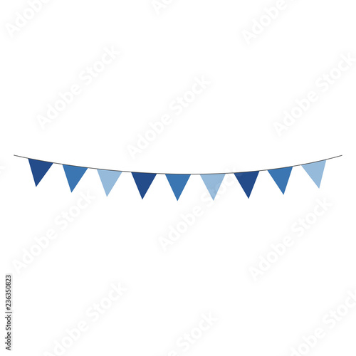 Blue Bunting Banner - Shades of blue bunting banner hung on gray string