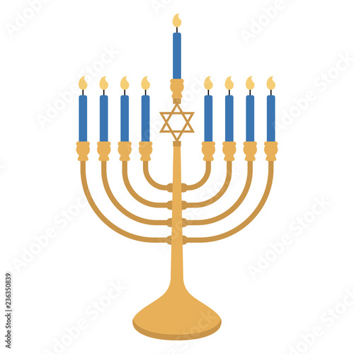 Menorah - Gold menorah with Star of David design and blue candles for Hanukkah