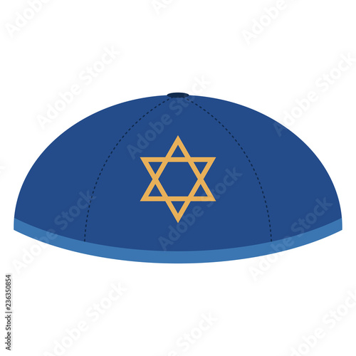 Yarmulke - Blue yarmulke or skullcap with gold Star of David design for Hanukkah photo
