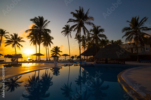 Zanzibar, landscape sea, palms beach, sunset
