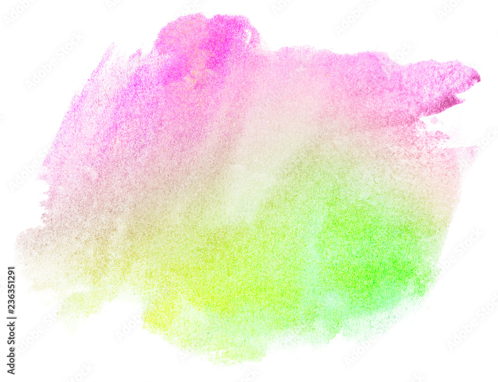 multicolor textured watercolor stain green purple on white background isolated with texture