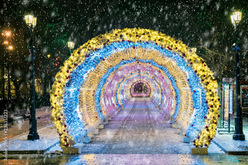 Christmas in Moscow. light tunnel on Tverskoy Boulevard in Moscow photo