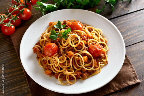Spaghetti bolognese, close up