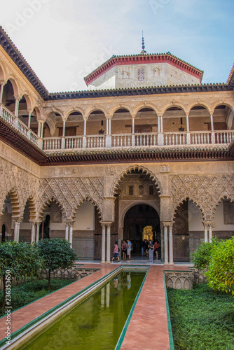 Sevilla, Spain - October, 2018: Alcazar Palace in Sevilla. The Alcazar - example of the moorish architecture in Spain.