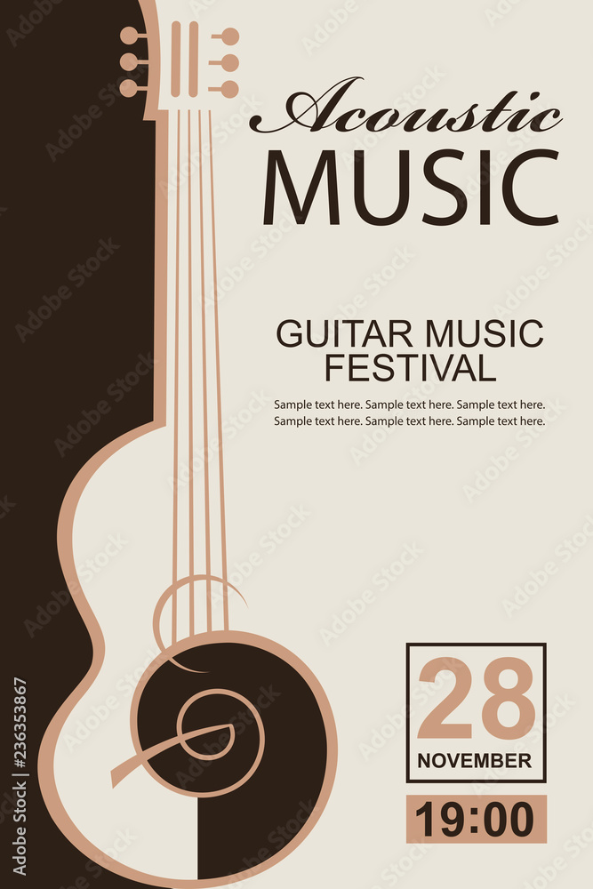 Plakat banner with guitar for acoustic music concert or festival