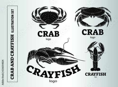 Crab and crayfish logotype - vector illustration set