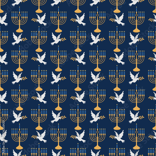 Menorah and Dove Seamless Pattern - Menorah and dove of peace design made for Hanukkah
