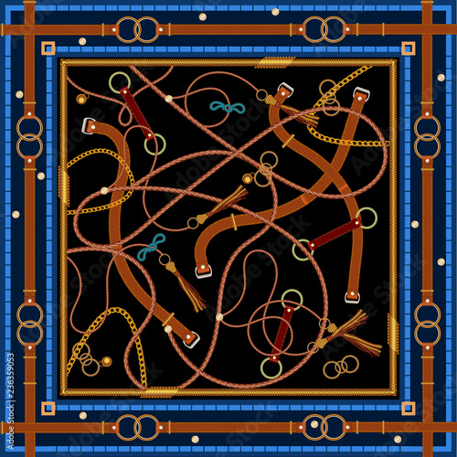 Chains and belts. Vector pattern for scarf.