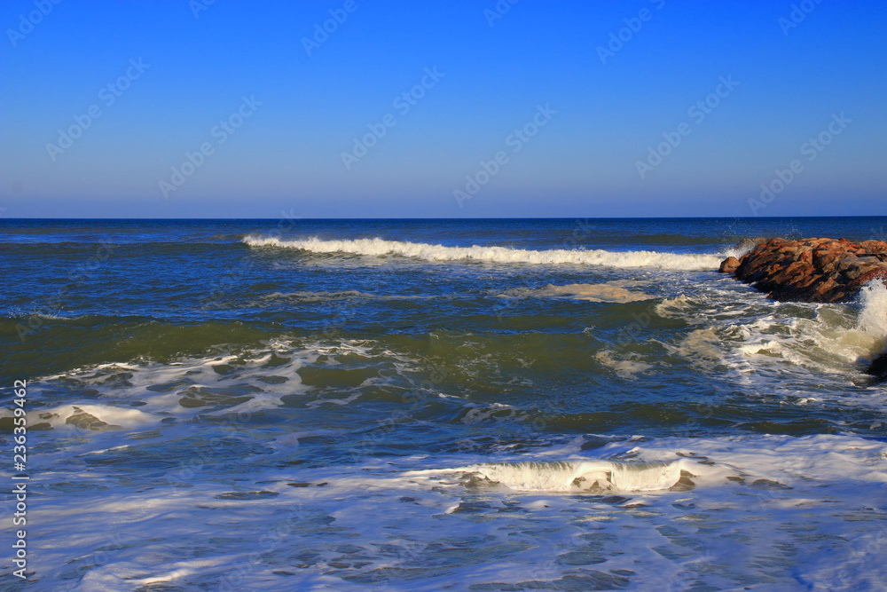 Mediterranean beach and swell in Pyrenees orientales, Roussillon region of France