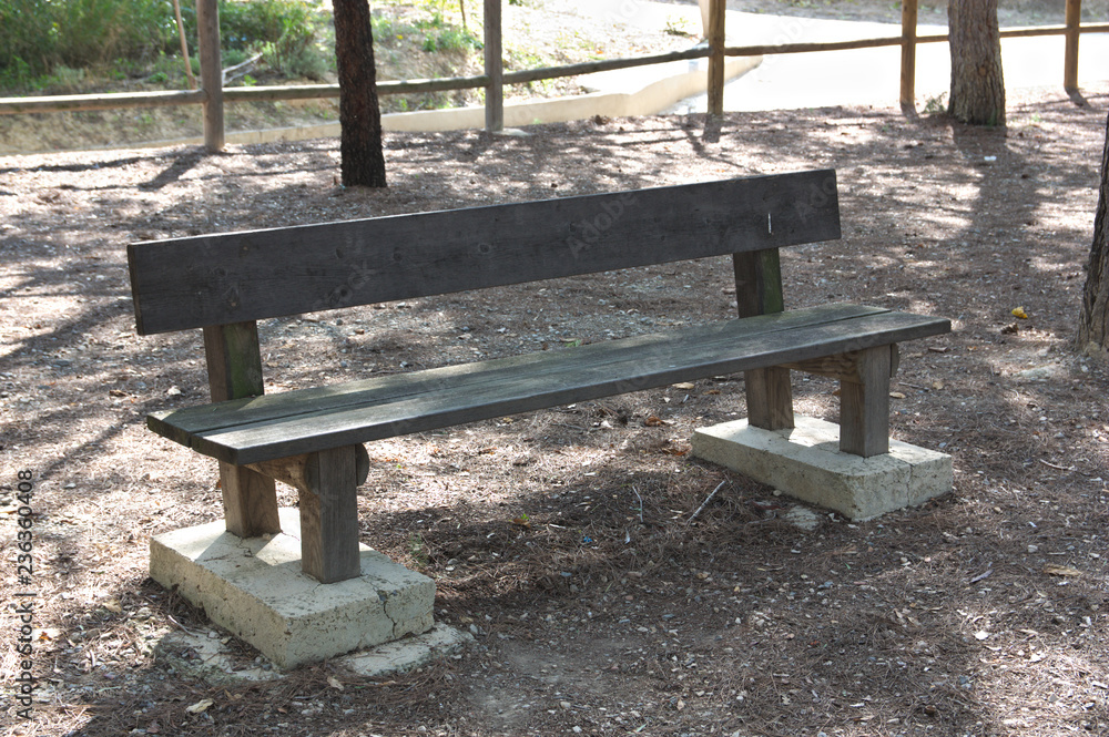 Wooden seat in a rural park
