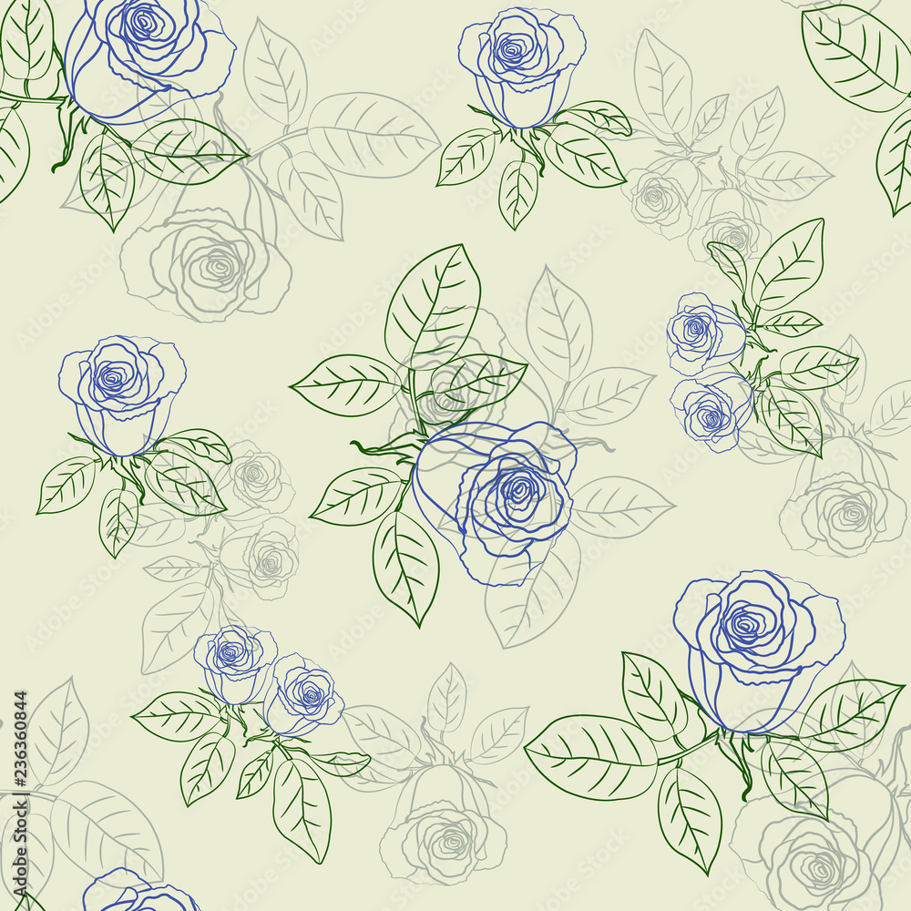 Seamless pattern with blue roses. Vector illustration