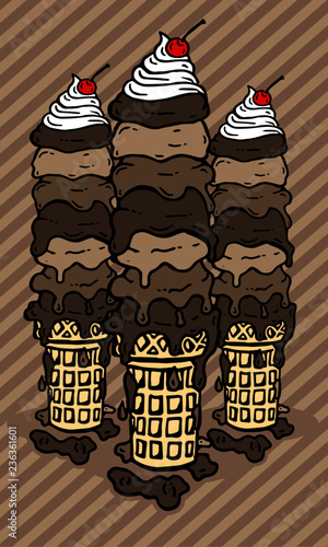 Chocolate Ice Cream Cones Illustration