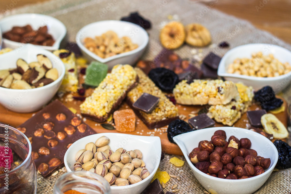 Granola bars with healthy nuts and dried fruits Granola bars with healthy nuts and dried fruits