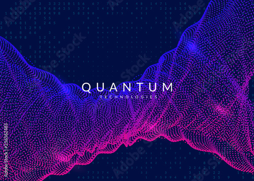 Quantum computing background. Technology for big data, visualization, artificial intelligence and deep learning. Design template for intelligence concept. Cyber quantum computing backdrop.
