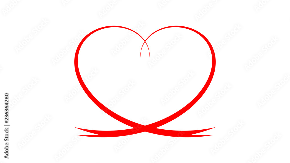 Ribbon in a shape of a heart. Red heart as a sign of love. Red graphic for a banner, an   advertisement or a website. Download and create a card for Valentine's Day