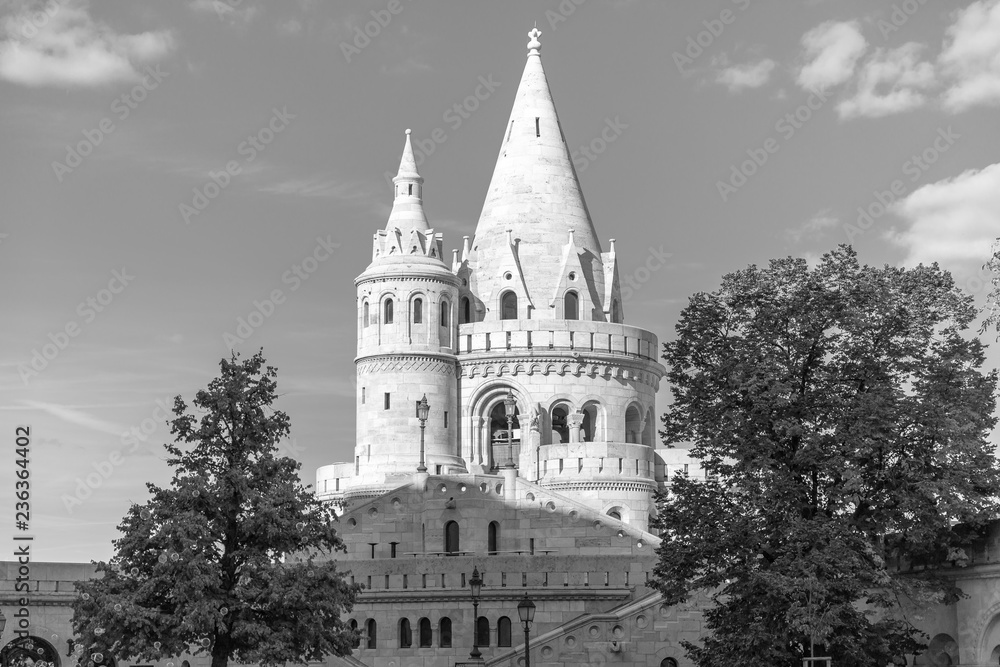 A fairy tale view of the Fisherman's Bastion in autumn time. A popular attraction in Budapest, Hungary. Fisherman's Bastion in Budapest