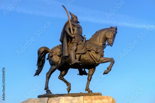 Skanderbeg Monument, equestrian statue Skenderbej, Albanian national hero Skanderbeg, Skanderbeg Square, Tirana, Albania, Europe photo