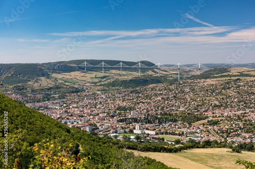 View over the Viduc de Millau and the city of Millau, Ayeron, Occitanie, France, Europe