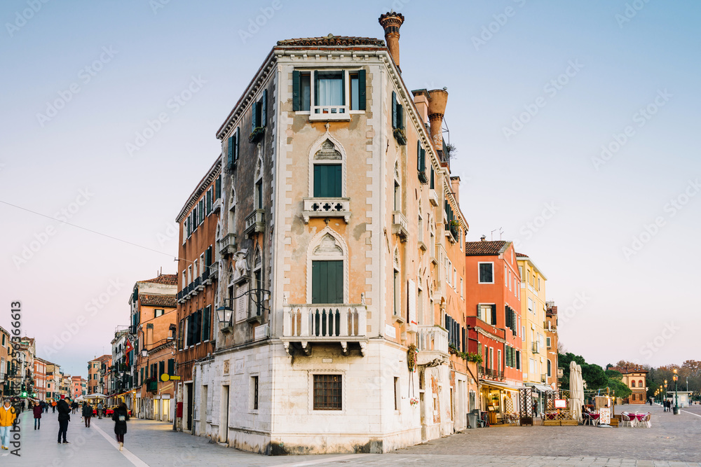 Venice, Italy - Crossing of Via Garibaldi with seven martyrs shore