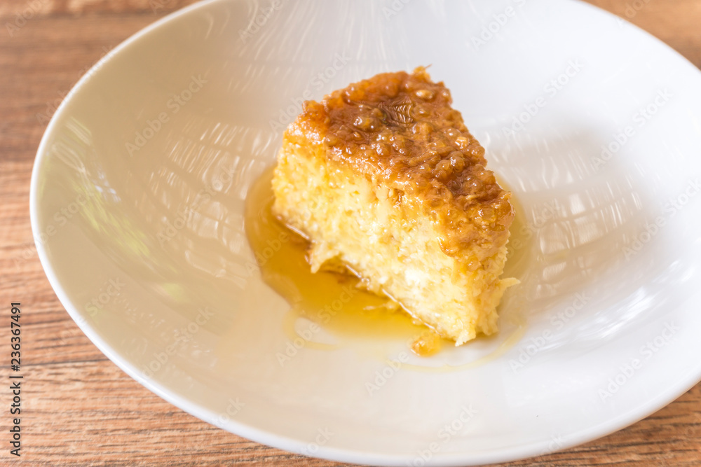Slice of tapioca pudding on white plate Slice of tapioca pudding on white plate