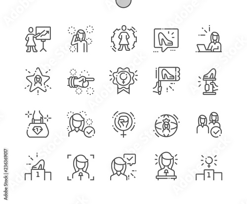 Female Leaders Well-crafted Pixel Perfect Vector Thin Line Icons 30 2x Grid for Web Graphics and Apps. Simple Minimal Pictogram