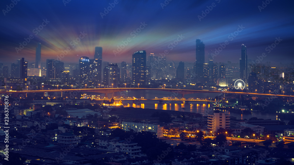 Fototapeta premium surreal night cityscape skyline with metropolis