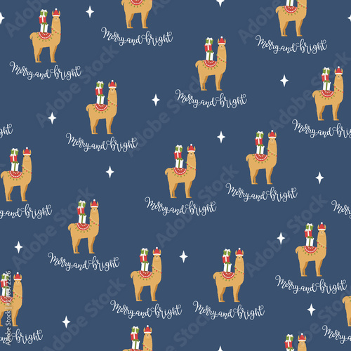 Christmas llama vector seamless pattern